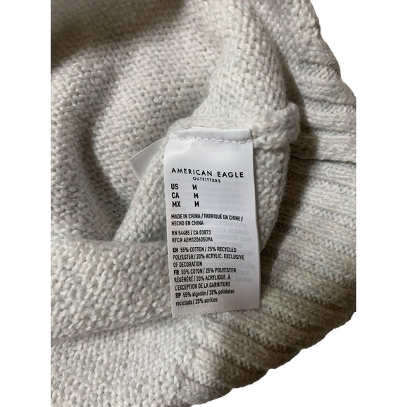 New! American Eagle Smiley  Mockneck Sweater gray Marled Blue Red Logo Women's M - Picture 14 of 15